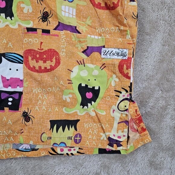 UA Scrubs Halloween Scrubs Frankenstein Vampire Pumpkin Womens XL Orange Pockets - Picture 6 of 10